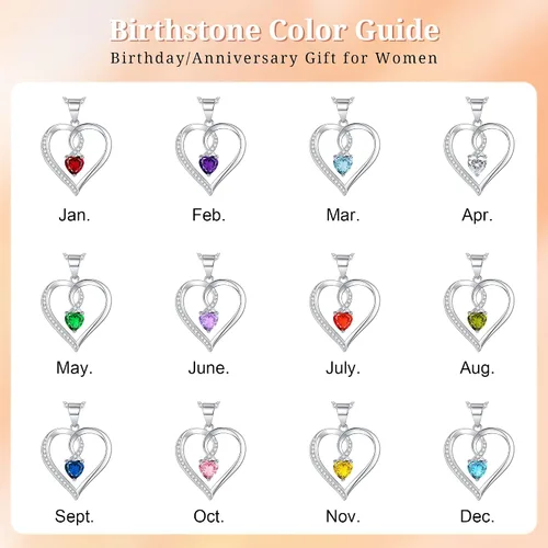 Miniatura 6 de Collar de piedra natal de corazón de amor para mujer, joyería de corazón de plata esterlina S925 para mujeres, collar de corazón de plata, joyería
