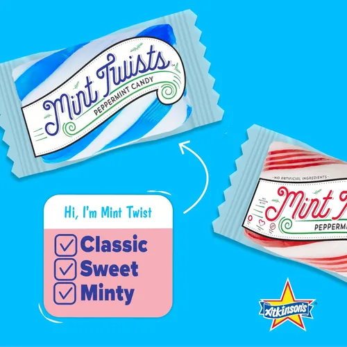 Miniatura 3 de Atkinson's Natural Mint Twists Peppermint Red and White Bolsa de 2 libras Mentas suaves envueltas a granel, sin gluten, kosher, veganas. Ideal