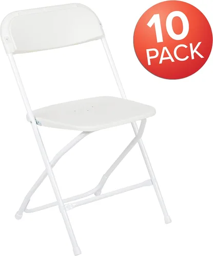 Miniatura 3 de EMMA + OLIVER Juego de 10 sillas plegables de plástico, capacidad de peso de 650 libras, silla plegable apilable ligera en color blanco