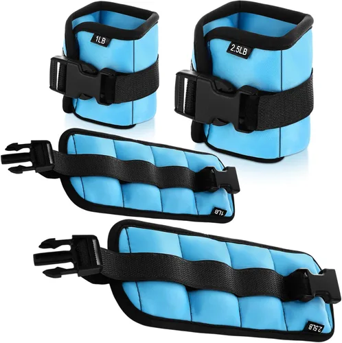 Miniatura 22 de Hollowfly 2 pares de pesas de tobillo y muñeca para ejercicios terrestres o acuáticos, puños acuáticos, bandas de fitness de aeróbicos acuáticos Azul