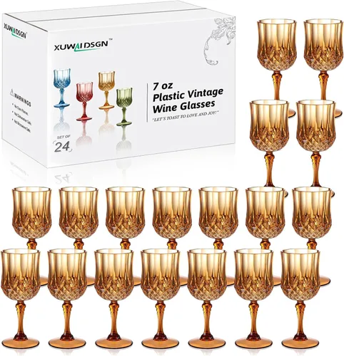 XUWAIDSGN Copas de vino vintage de plástico de 7 onzas, vasos para beber, vasos irrompibles, cristalería para bodas, copas de agua de cristal, Marrón