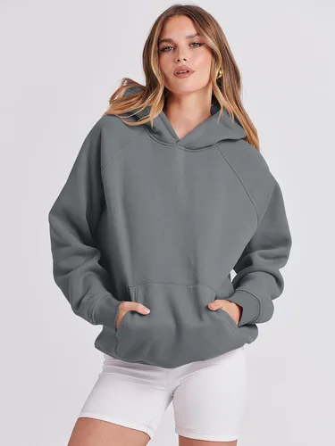 Miniatura 2 de Caracilia Sudaderas con capucha de gran tamaño para mujer, de forro polar, manga larga, con bolsillos, ropa de moda para otoño 2024