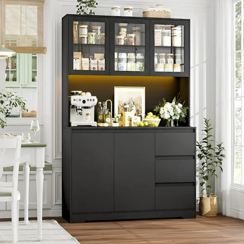 Miniatura 6 de finetones Armario de despensa de cocina de 71" con luces LED y estación de carga, gabinetes de cocina modernos armario alacena con almacenamiento