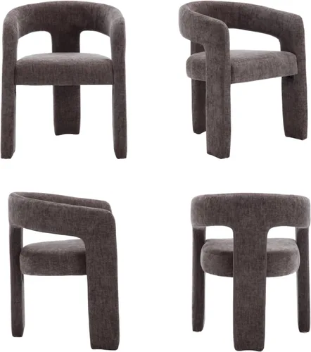 Miniatura 9 de Silla de Comedor Moderna de Chenilla Tipo Barril Tapizada en Tela, Silla de Comedor con Brazo, Cómoda Silla Auxiliar de Acento para Cocina/Sala
