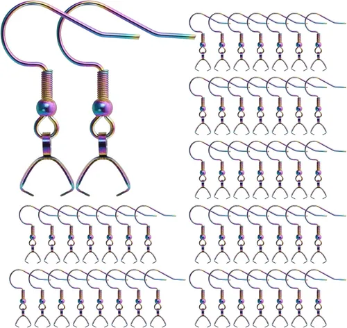 Miniatura 9 de Ganchos para aretes, 50 unidades/25 pares, alambres de oreja de acero inoxidable, ganchos de pez, piezas de joyería hipoalergénicas para hacer joyas