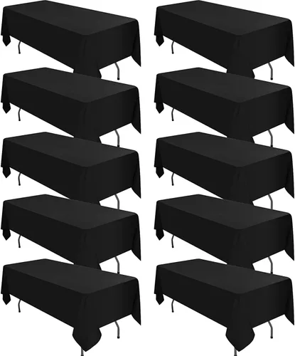 Miniatura 12 de Paquete de 10 manteles de poliéster de 60 x 102 pulgadas, manteles de poliéster beige para mesas rectangulares de 6 pies, resistentes a las manchas