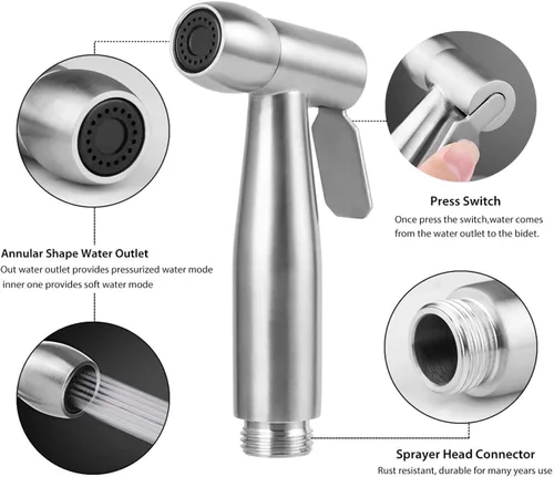 Miniatura 3 de Pulverizador de bidé de mano con manguera de ducha telescópica flexible de ABS de 59 pulgadas para limpieza de pañales de baño, baño de mascotas