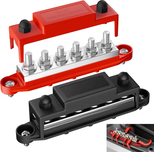Miniatura 8 de Joinfworld Barra de bus de 400 A, bloque de distribución de energía de 12 V con 4 pernos de 5/16 pulgadas (M8), barra de bus de batería dual de 48 V