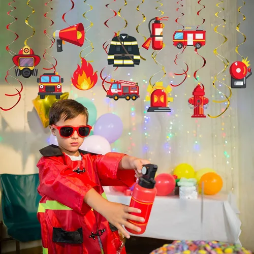 Miniatura 6 de Faccito 30 piezas de remolinos colgantes para camión de bomberos, decoraciones de cumpleaños, bomberos, fiestas, camiones de bomberos, remolinos