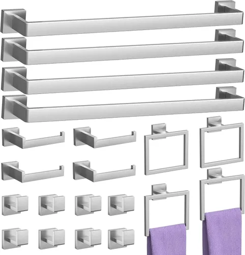Miniatura 11 de Juego de 5 piezas de accesorios de baño negro mate, juego de barra de toalla de baño de 23.6 pulgadas, juego de hardware de baño de acero inoxidable