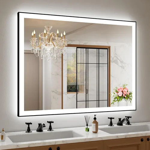 Miniatura 24 de Amorho Espejo de baño LED de 24 x 32 pulgadas con luces, iluminación frontal y retroiluminación, regulable continuamente, antiniebla, vidrio Frente