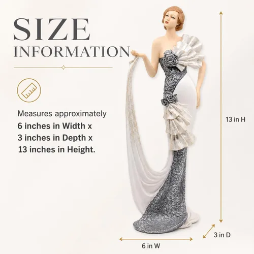 Miniatura 2 de Comfy Hour Figura de dama victoriana de 13 pulgadas, elegante estatua de mujer en vestido blanco y plateado, estilo art déco de los años 20, acento