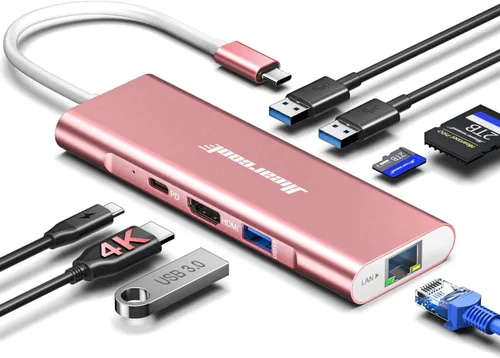 Miniatura 10 de Hiearcool Concentrador USB C, estación de acoplamiento HDMI 8 en 1 USB-C a 4K 60Hz, adaptador multipuerto Ethernet USBC de 100 W PD Dock compatible