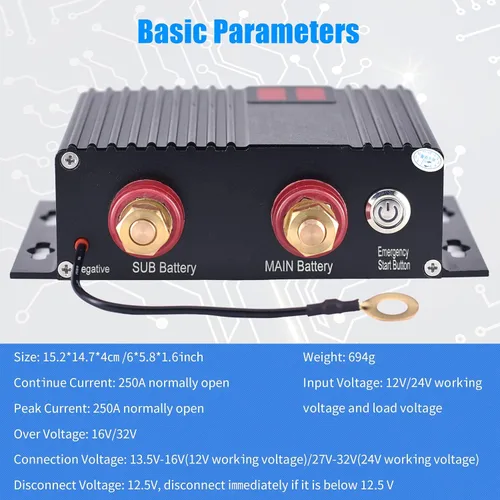 Miniatura 3 de Aislador inteligente de doble batería, 12 V/24 V, relé sensible al voltaje universal de 250 amperios - VSR para automóvil, RV, ATV, UTV, cámper