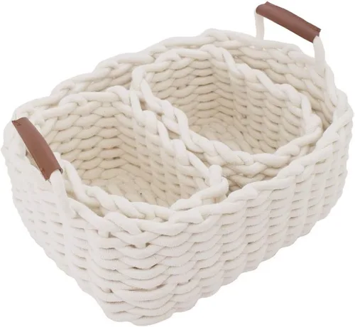JJSQYLAN Cesta de almacenamiento de manta de cuerda de algodón para estantería, pequeña canasta tejida decorativa para organización y almacenamiento