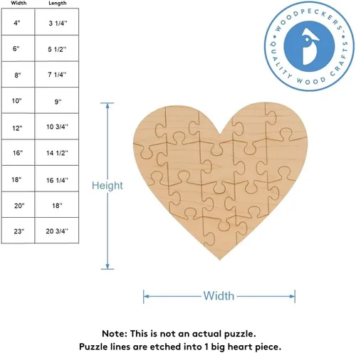 Miniatura 2 de Rompecabezas en blanco con recortes de madera de corazón de 6 pulgadas, 1/8 pulgadas de grosor, paquete de 10 corazones de madera pequeños