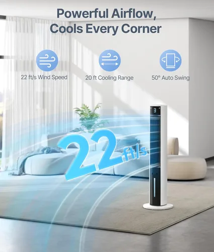 Miniatura 3 de Enfriador de pantano de aire evaporativo: ventiladores de enfriamiento de 38 pulgadas que soplan aire frío para dormitorio, ventilador de torre