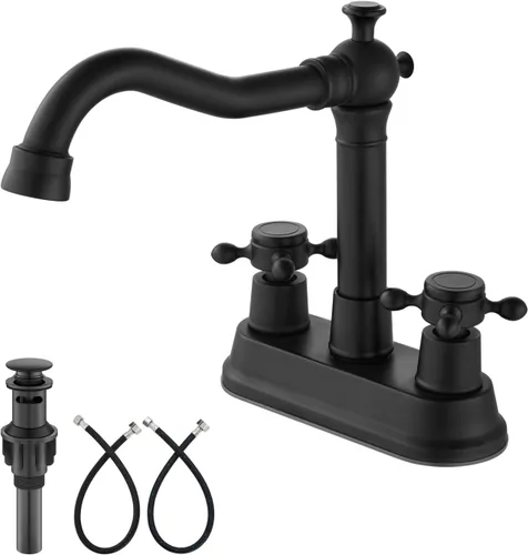 Miniatura 13 de Aolemi Juego central de 4 pulgadas, grifo vintage para lavabo de baño, 2 manijas cruzadas, lavabo para lavabo, 3 agujeros, incluye mangueras, grifo
