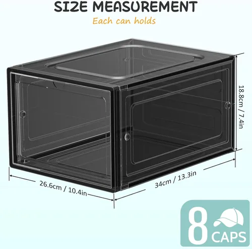 Miniatura 3 de SCAVATA Paquete de 6 Cajas Organizadoras de Sombreros, Cajas Contenedoras Apilables Transparentes para Gorras de Béisbol con Puerta Magnética