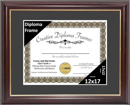 Miniatura 64 de Creative Picture Frames Marco para Diploma de Caoba con Borde Dorado de 12x16 pulgadas con Vidrio y Paspartú Negro y Colgadores de Pared Instalados