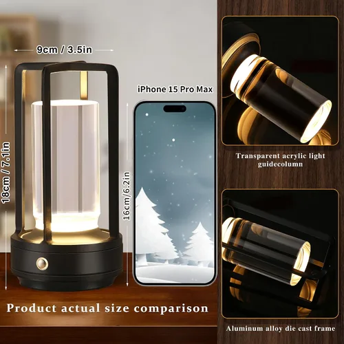 Miniatura 3 de Anxingtools Lámpara de Mesa Portátil de Metal, Lámpara de Mesa Inalámbrica, Lámpara de Escritorio LED Portátil Recargable con Batería, Atenuación