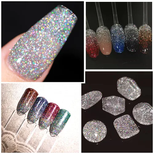 Miniatura 3 de MIZHSE Esmalte de uñas de gel con brillantina, esmalte de uñas de gel plateado brillante con diamantes, esmalte de gel reflectante con purpurina
