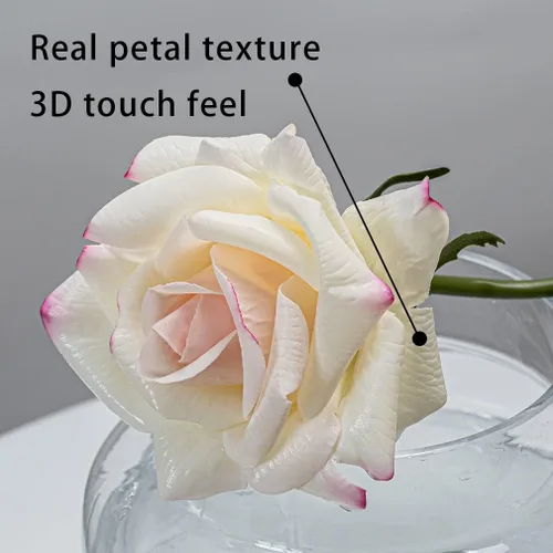 Miniatura 3 de DUYONE Rosas artificiales de un solo tallo 10 piezas de arreglo floral de seda falsa, toque real para decoración del hogar, fiesta, boda (blanco)