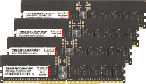 V-Color DDR5 1024GB (256GBx4) 5600MHz CL38 8Rx4 OC R-DIMM (Overclocking ECC Registered DIMM) 1.25V Memoria RAM para TRX50 Workstation (AMD Expo)