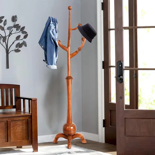 Miniatura 8 de Perchero independiente de madera en forma de árbol con 8 ganchos, diseño creativo con apariencia de rama de árbol, soporte colgador de ropa con base