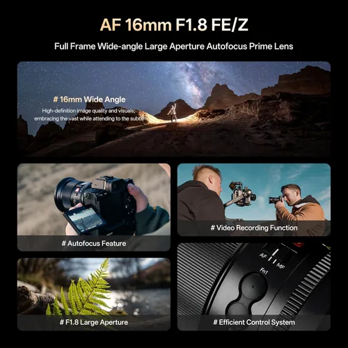 Miniatura 2 de VILTROX 16mm F1.8 lente FE para Sony E Mount, lente gran angular de enfoque automático de gran apertura F/1.8 de formato completo para cámara sin