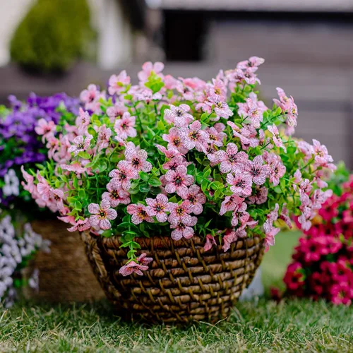 Miniatura 9 de AXYLEX Flores artificiales para exteriores, plantas falsas, 16 paquetes de madera de boj de vegetación sintética para exteriores, arbustos de Rosa