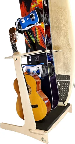 Miniatura 10 de Grassracks Estante vertical independiente para tablas de surf de alta calidad, soporte de bambú magistralmente hecho para 4 tablas de surf