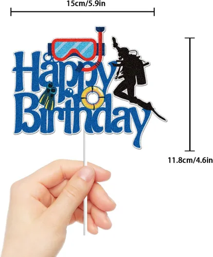 Miniatura 2 de Decoración para tartas de cumpleaños con purpurina azul, buceo, deportes submarinos, océano, verano, natación, pastel, decoración, buceador