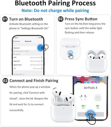 Miniatura 5 de Funda de carga inalámbrica compatible con AirPods 4, funda de repuesto para AirPods 4, botón de sincronización de emparejamiento Bluetooth, incluye