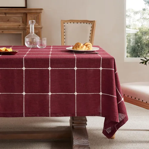 Miniatura 31 de ZeeMart - Mantel de mesa con diseño de cuadrícula boho y borlas (blanco roto, 132 cm x 132 cm), mantel de gran peso de lino a cuadros bordado