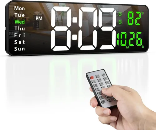 Miniatura 9 de Zgrmbo Reloj de pared digital grande de 16 pulgadas con control remoto, pantalla grande LED reloj de pared para sala de Blanco
