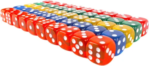 Regal Games Dados translúcidos de 6 lados de 0.630 in, juego de colores, cuadrados para aula o noche de juegos familiares, 50 piezas