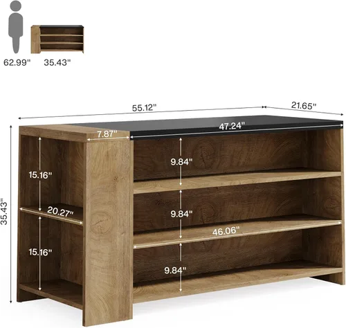 Miniatura 2 de Tribesigns Isla de cocina de 55 pulgadas con almacenamiento, mesa de isla estacionaria estilo granja de 5 niveles con 5 estantes, mesa de barra