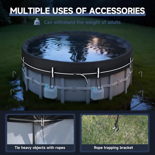 Miniatura 7 de LXKCKJ Cubiertas redondas de piscina de 8 pies para piscinas sobre el suelo, cubierta solar 420D con accesorios para clavos de tierra, cubiertas