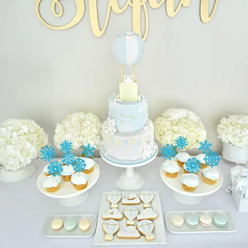 Miniatura 7 de 24 piezas de adornos para cupcakes de copo de nieve, copo de nieve azul con purpurina, adornos para cupcakes de invierno, adornos para pasteles