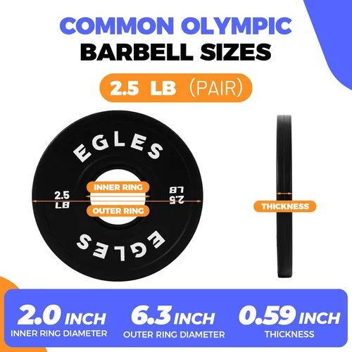 Miniatura 2 de Egles Juego de Placas de Cambio 1.25LB, 2.5LB, 5LB - Placas de Peso Recubiertas de Goma en Pares, Placas Bumper Olímpicas, Codificadas por
