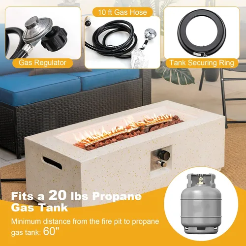 Miniatura 8 de Tangkula Mesa de fuego para exteriores de 50,000 BTU, mesa rectangular de gas propano de terrazo de 42 pulgadas con encendido automático, quemador