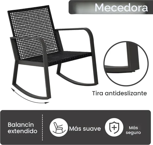 Miniatura 6 de Juego de muebles de patio bistró de 3 piezas, mesa de patio y juego de sillas de columpio de ratán para exteriores de 2 piezas, juego de Azul