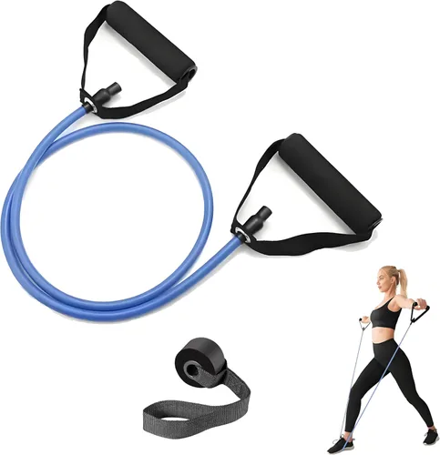 Juego de bandas de resistencia de alta calidad con asas y anclaje de puerta, cuerda elástica perfecta para entrenamientos en casa, ideal para Azul
