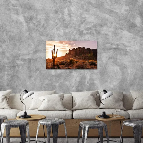 Miniatura 5 de Derkymo Arizona - Cuadros de paisaje de cactus del desierto occidental sobre lienzo, impresión artística de superstición, montañas, puesta de sol