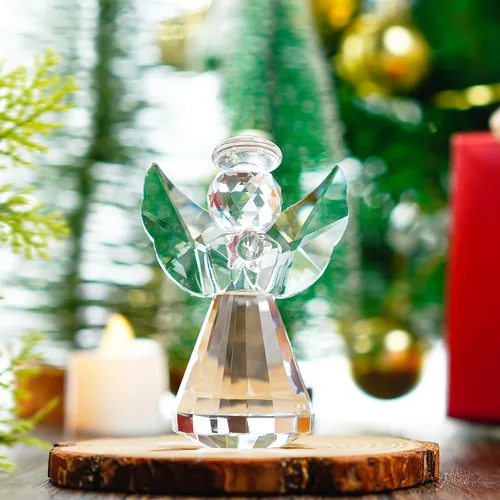 Miniatura 2 de HDCRYSTALGIFTS Figura de Ángel Guardián de Cristal de 3 pulgadas Pisapapeles Decorativo de Vidrio Estatua de Ángel de Navidad Ornamentos Arte Regalo