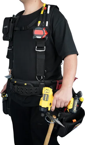 Miniatura 7 de MELOTOUGH Cinturón de herramientas con suspensión, bolsa de herramientas con suspensión, cinturón de herramientas con peine, delantal de carpintero