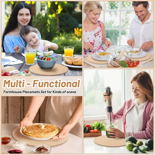 Miniatura 7 de Billbotk Juego de 4 manteles individuales redondos tejidos de 13 pulgadas para mesa de comedor, almohadillas calientes para cocina, salvamanteles