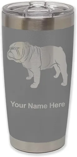 Miniatura 34 de LaserGram Vaso aislado al vacío de 20 onzas, Bulldog Dog, grabado personalizado incluido (negro)