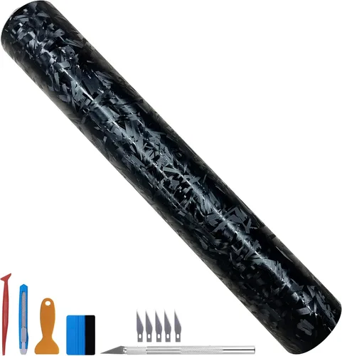 Miniatura 35 de LZLRUN Rollo de Vinilo Negro de Fibra de Carbono Mate Forjado con Liberación de Aire, Lámina Adhesiva, Película para Calcomanía DIY de Automóvil